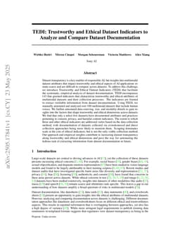 TEDI: Trustworthy and Ethical Dataset Indicators to Analyze and Compare Dataset Documentation