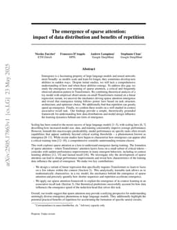 The emergence of sparse attention: impact of data distribution and benefits of repetition