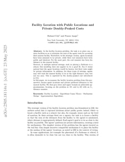 Facility Location with Public Locations and Private Doubly-Peaked Costs