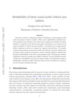 Identifiability of latent causal graphical models without pure children