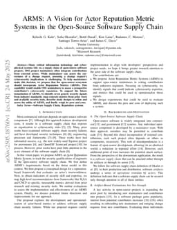 ARMS: A Vision for Actor Reputation Metric Systems in the Open-Source Software Supply Chain