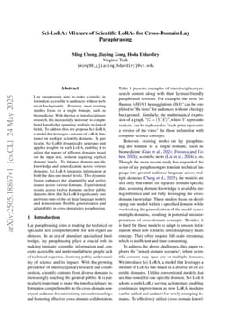 Sci-LoRA: Mixture of Scientific LoRAs for Cross-Domain Lay Paraphrasing