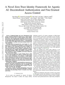 A Novel Zero-Trust Identity Framework for Agentic AI: Decentralized Authentication and Fine-Grained Access Control