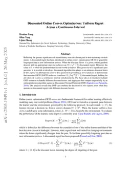 Discounted Online Convex Optimization: Uniform Regret Across a Continuous Interval