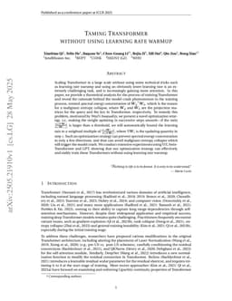 Taming Transformer Without Using Learning Rate Warmup