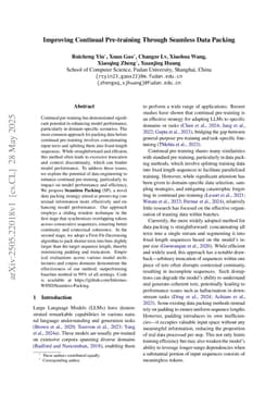 Improving Continual Pre-training Through Seamless Data Packing
