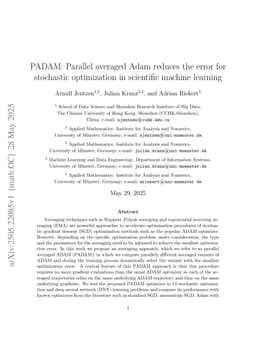 PADAM: Parallel averaged Adam reduces the error for stochastic optimization in scientific machine learning