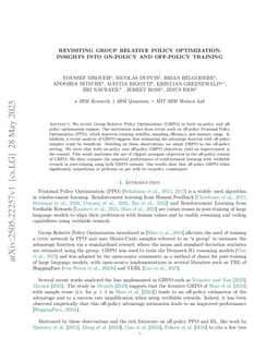 Revisiting Group Relative Policy Optimization: Insights into On-Policy and Off-Policy Training
