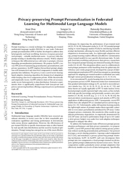 Privacy-preserving Prompt Personalization in Federated Learning for Multimodal Large Language Models