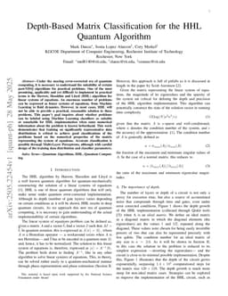 Depth-Based Matrix Classification for the HHL Quantum Algorithm