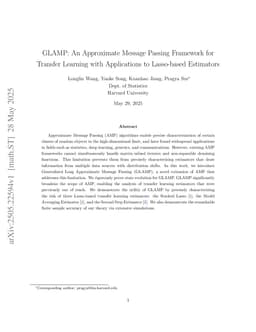 GLAMP: An Approximate Message Passing Framework for Transfer Learning with Applications to Lasso-based Estimators
