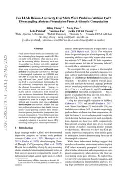 Can LLMs Reason Abstractly Over Math Word Problems Without CoT? Disentangling Abstract Formulation From Arithmetic Computation