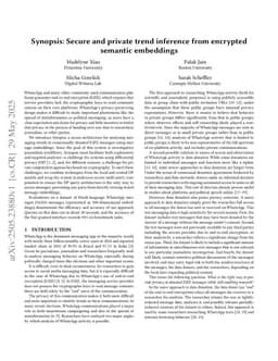 Synopsis: Secure and private trend inference from encrypted semantic embeddings