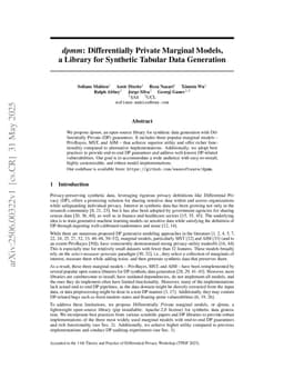 dpmm: Differentially Private Marginal Models, a Library for Synthetic Tabular Data Generation