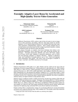 Foresight: Adaptive Layer Reuse for Accelerated and High-Quality Text-to-Video Generation