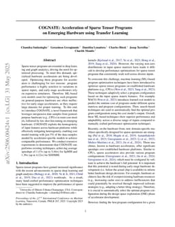 COGNATE: Acceleration of Sparse Tensor Programs on Emerging Hardware using Transfer Learning