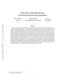 Trade-offs in Data Memorization via Strong Data Processing Inequalities
