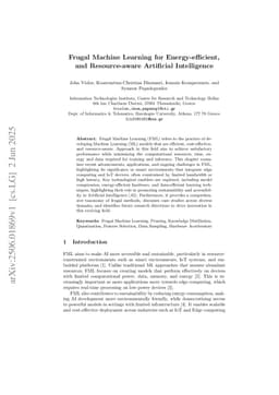 Frugal Machine Learning for Energy-efficient, and Resource-aware Artificial Intelligence