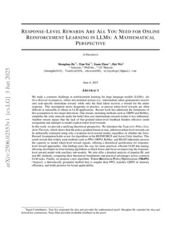Response-Level Rewards Are All You Need for Online Reinforcement Learning in LLMs: A Mathematical Perspective