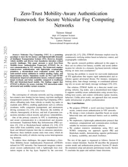 Zero-Trust Mobility-Aware Authentication Framework for Secure Vehicular Fog Computing Networks