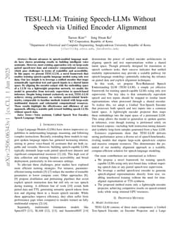 TESU-LLM: Training Speech-LLMs Without Speech via Unified Encoder Alignment