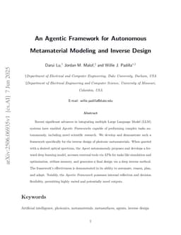An Agentic Framework for Autonomous Metamaterial Modeling and Inverse Design