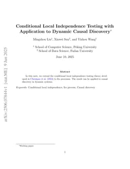 Conditional Local Independence Testing for Dynamic Causal Discovery