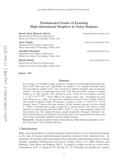 Fundamental Limits of Learning High-dimensional Simplices in Noisy Regimes