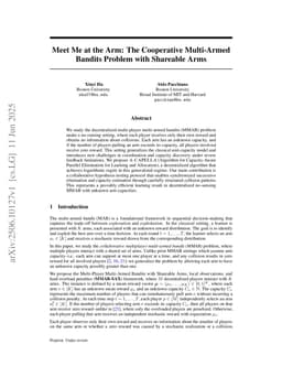 Meet Me at the Arm: The Cooperative Multi-Armed Bandits Problem with Shareable Arms