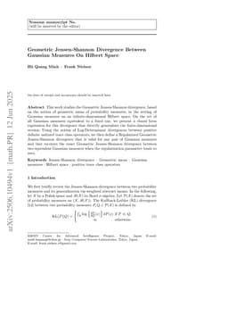 Geometric Jensen-Shannon Divergence Between Gaussian Measures On Hilbert Space
