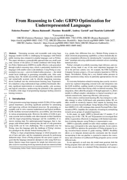 From Reasoning to Code: GRPO Optimization for Underrepresented Languages