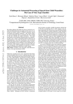 Challenges in Automated Processing of Speech from Child Wearables: The Case of Voice Type Classifier