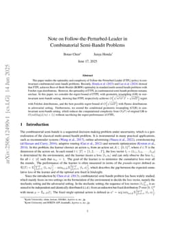 Note on Follow-the-Perturbed-Leader in Combinatorial Semi-Bandit Problems
