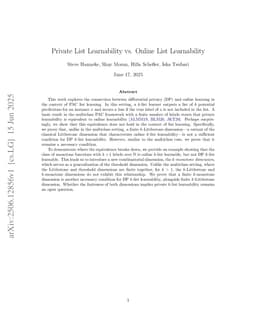 Private List Learnability vs. Online List Learnability