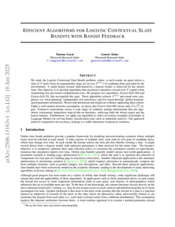Efficient Algorithms for Logistic Contextual Slate Bandits with Bandit Feedback