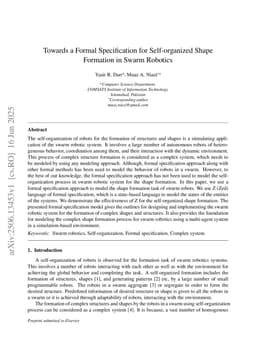 Towards a Formal Specification for Self-organized Shape Formation in Swarm Robotics