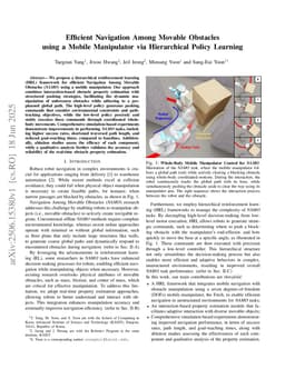 Efficient Navigation Among Movable Obstacles using a Mobile Manipulator via Hierarchical Policy Learning