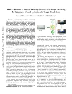 ADAM-Dehaze: Adaptive Density-Aware Multi-Stage Dehazing for Improved Object Detection in Foggy Conditions