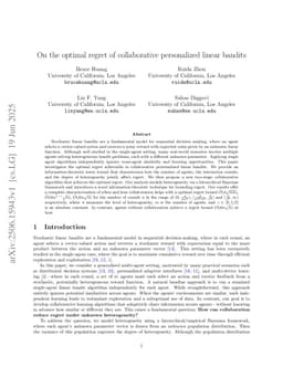On the optimal regret of collaborative personalized linear bandits