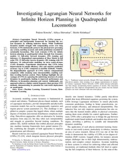 Investigating Lagrangian Neural Networks for Infinite Horizon Planning in Quadrupedal Locomotion