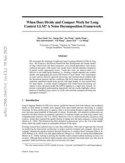 When Does Divide and Conquer Work for Long Context LLM? A Noise Decomposition Framework