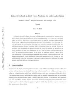Bidder Feedback in First-Price Auctions for Video Advertising