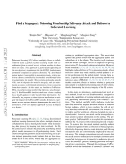 Find a Scapegoat: Poisoning Membership Inference Attack and Defense to Federated Learning