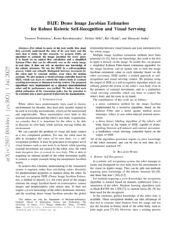 DIJE: Dense Image Jacobian Estimation for Robust Robotic Self-Recognition and Visual Servoing