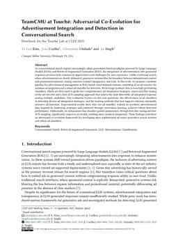 TeamCMU at Touché: Adversarial Co-Evolution for Advertisement Integration and Detection in Conversational Search