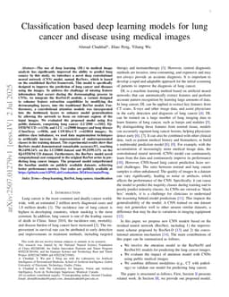 Classification based deep learning models for lung cancer and disease using medical images