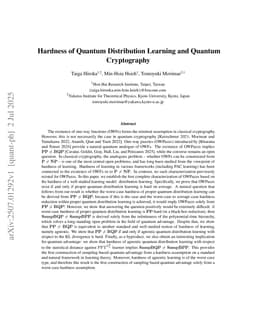 Hardness of Quantum Distribution Learning and Quantum Cryptography