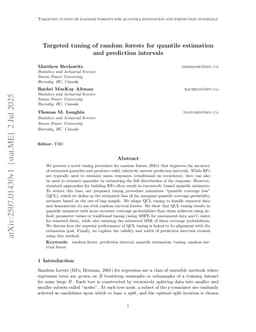 Targeted tuning of random forests for quantile estimation and prediction intervals