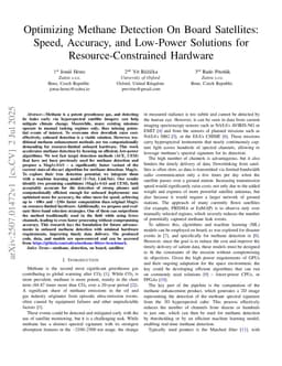 Optimizing Methane Detection On Board Satellites: Speed, Accuracy, and Low-Power Solutions for Resource-Constrained Hardware