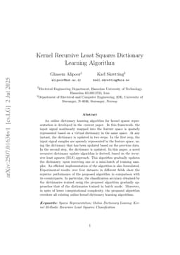 Kernel Recursive Least Squares Dictionary Learning Algorithm